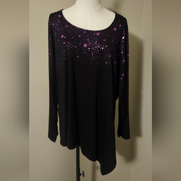 NWT Karen Kane Star Print Plus Size Top: Black W/Purple: Size- 1X - Picture 2 of 13